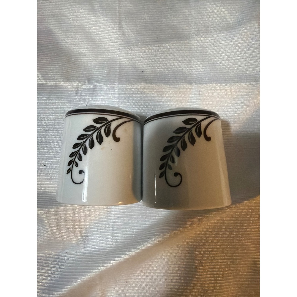 Mikasa Cocoa Blossom Salt and Pepper Shakers White Brown Leaf Portugal Ceramic